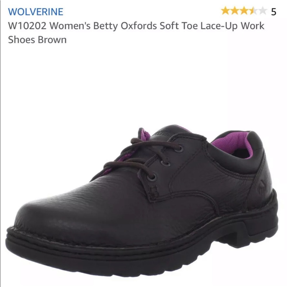 WOLVERINE Betty Oxford Work Shoes Brown Leather